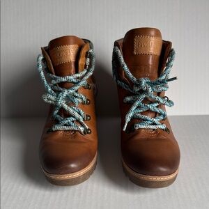 PIKOLINOS Brown Leather Ankle Boots with Blue Accent Laces